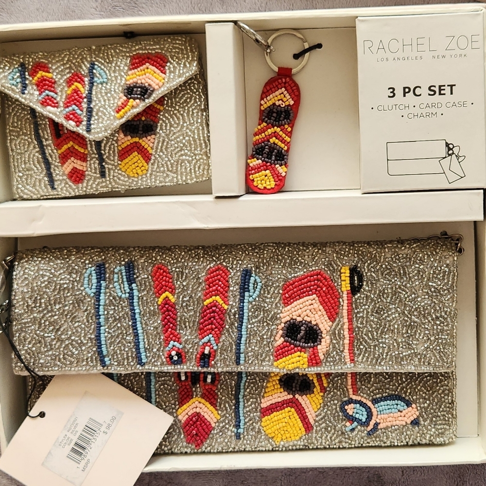 Rachel Zoe Silver Beaded Clutch Set